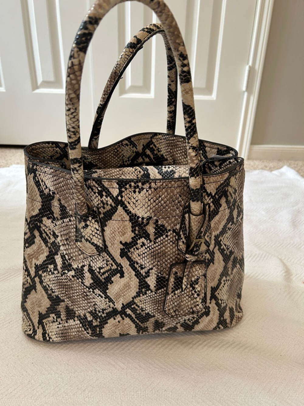 Snake-Print Tote Bag in Beige, Taupe and Black